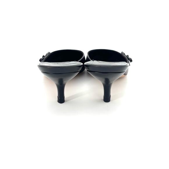 Vintage Chanel Karl Lagerfeld Era Bow CC Logo Cap Toe Kitten Heel Mules 37 - Picture 8 of 11